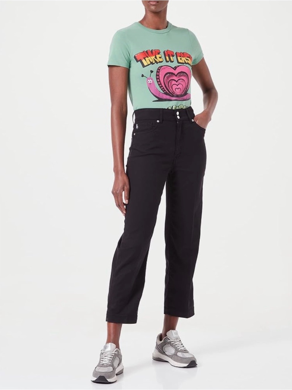 Love Moschino Damen High-Waisted Regular Fit Trousers Stretch Black Jeans Sz 30